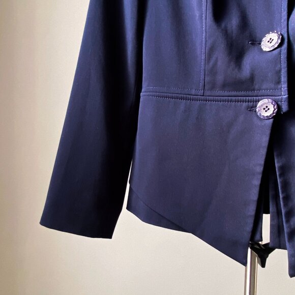 🍂 90s Vintage Navy Blue Minimalist Tailored Fitted Stretchy Blazer - Picture 5 of 7
